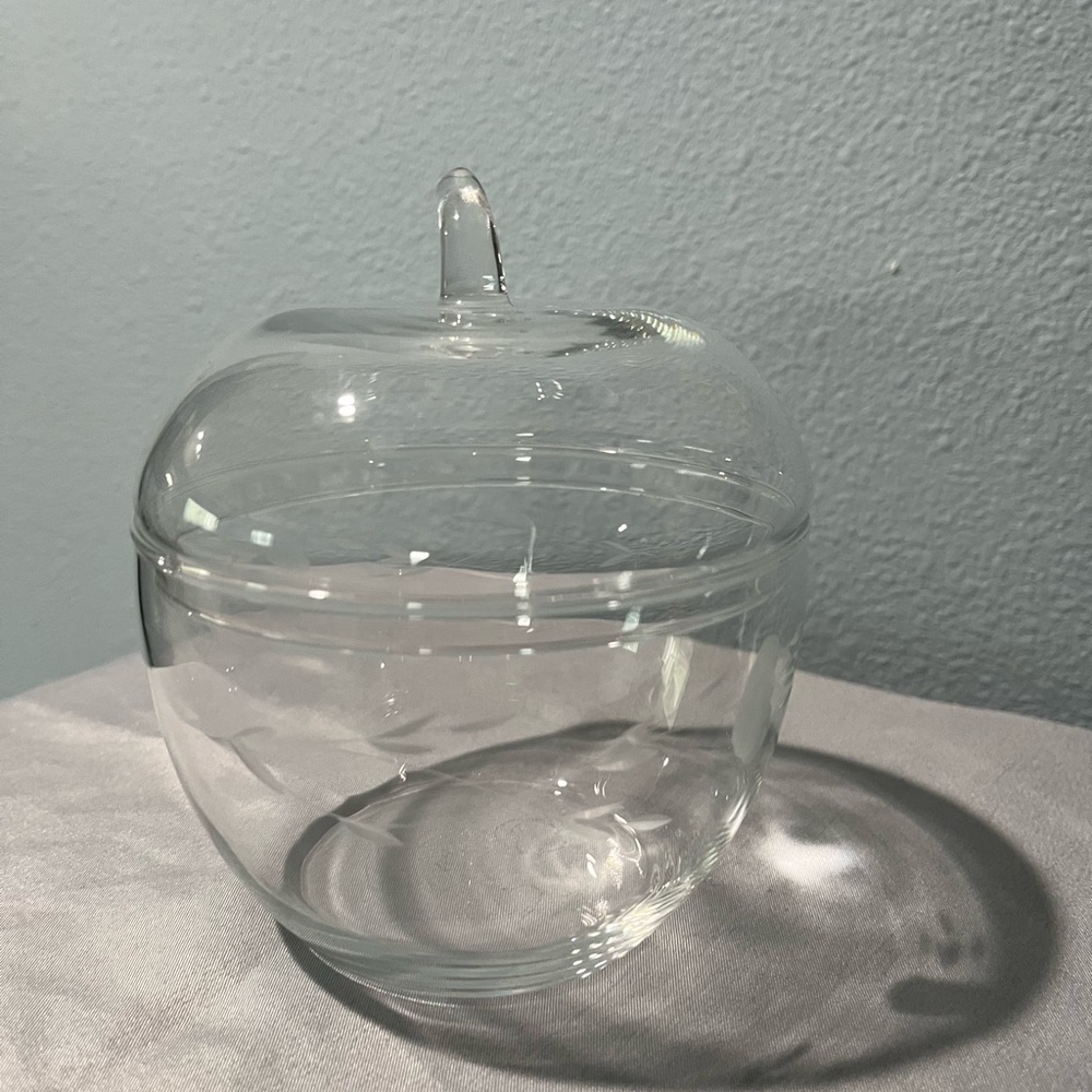 Vintage Etched Glass Apple Jar